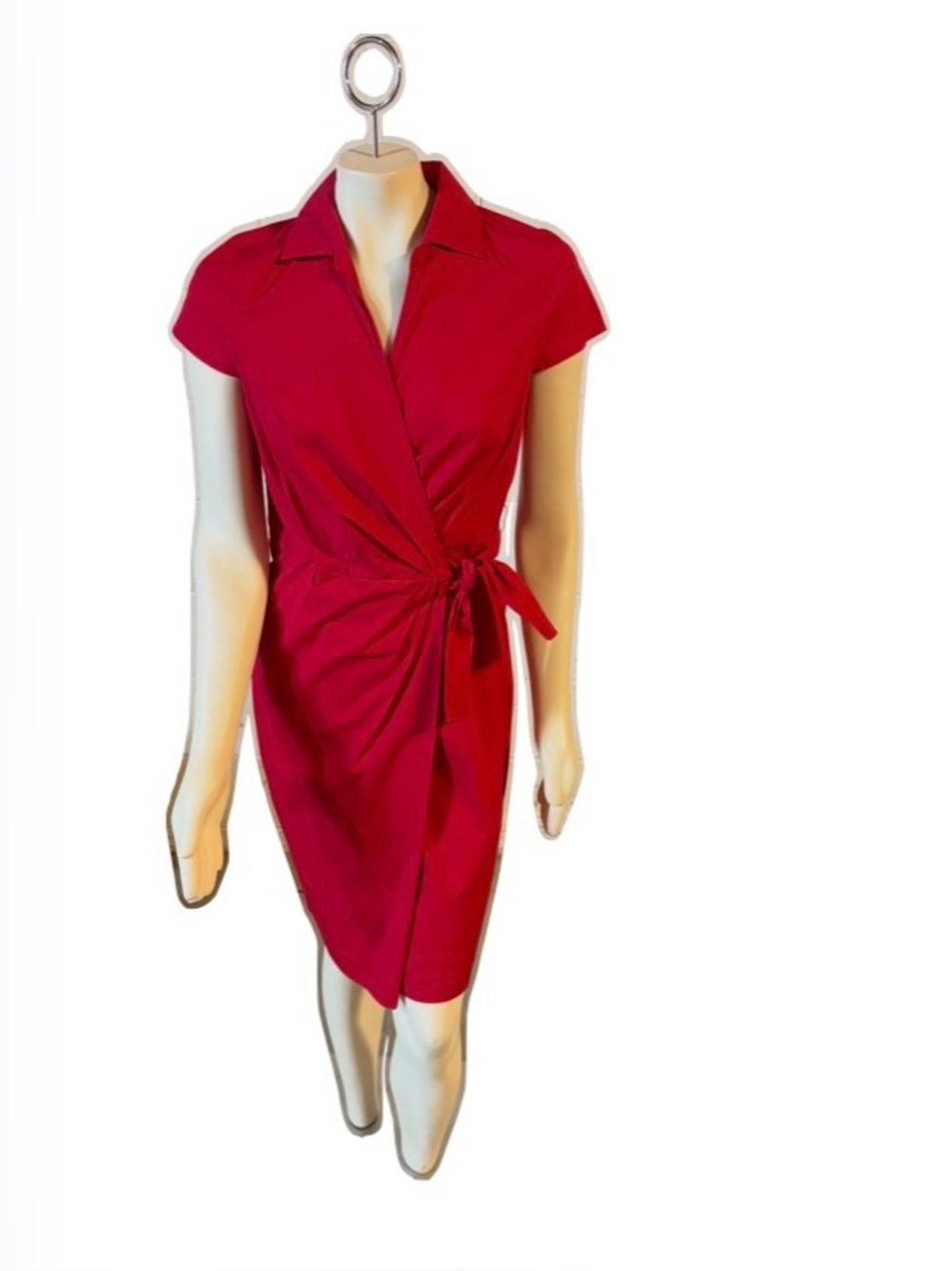 Talbots Red Faux Wrap Shirt Dress with Tie Waist